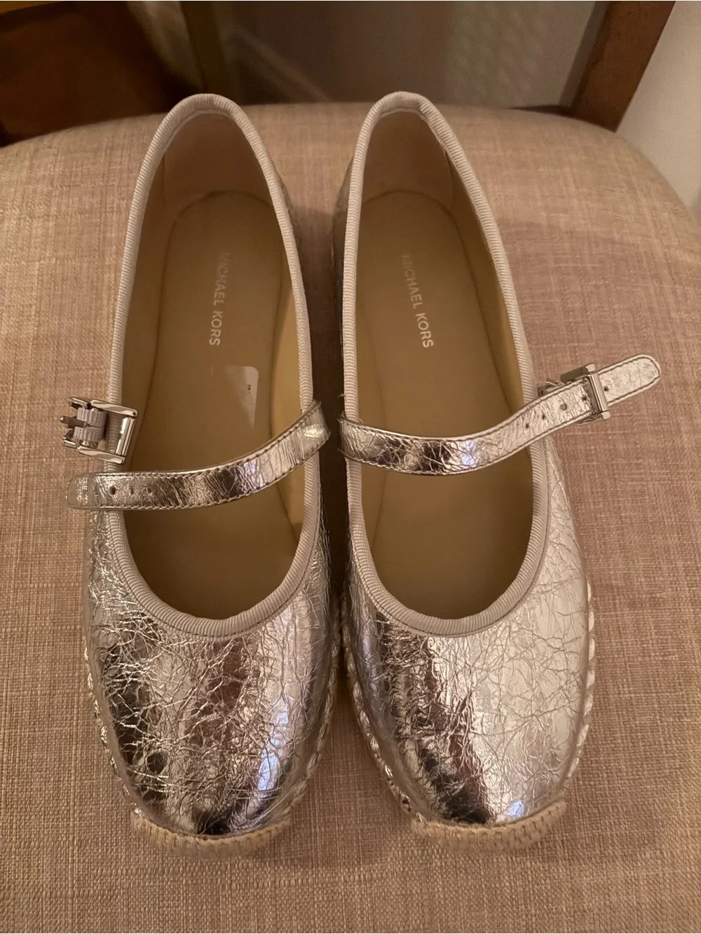 NEW Michael Kors silver Mary Jane Espadrille Flats